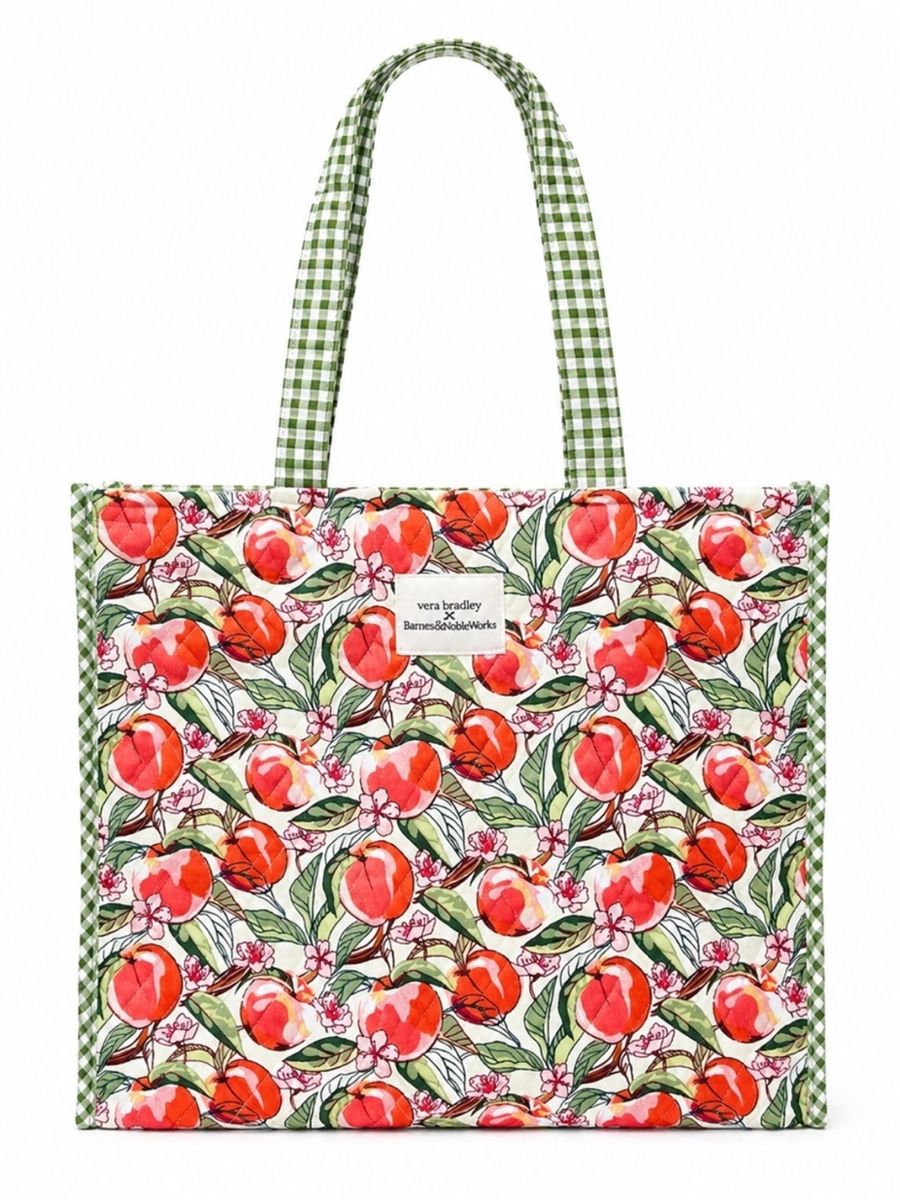 Vera Bradley Peach Print Tote Bag with Gingham